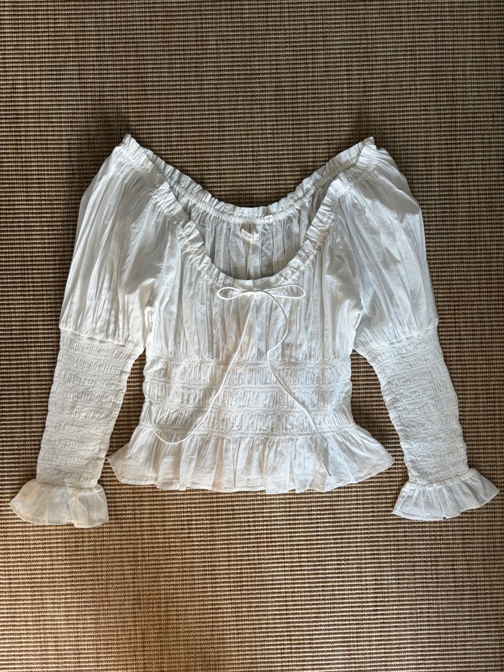 NWT Doen Baptisia Cotton Smocked Bow Puff Long Sleeve Blouse Top Salt White